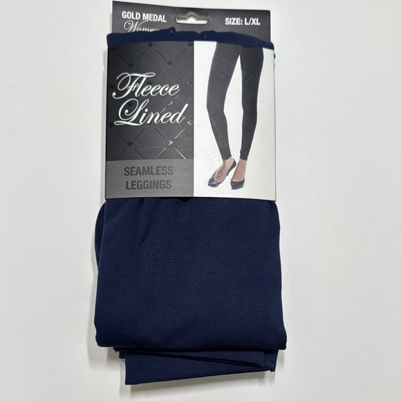 💜3/$15 Gold Medal Fleece Lined Seamless Leggings - Navy NWT - Picture 1 of 4